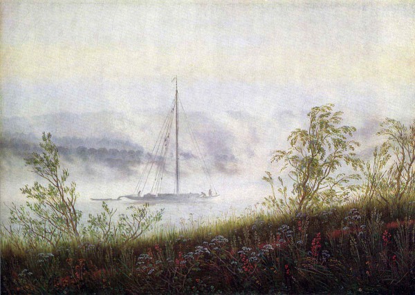 Bateau-sur-lElbe-le-matin-dans-le-brouillard-1825-Huile-sur-toile