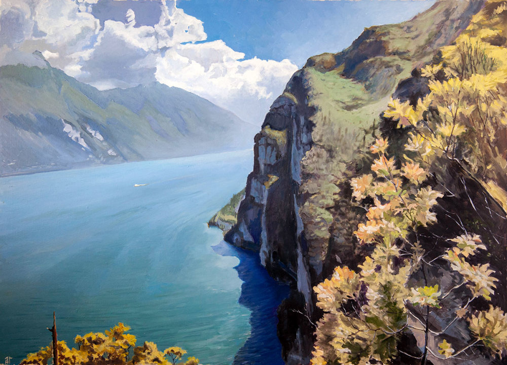 Озеро Гарда Италия, оргалит, масло, 50Х70 см
