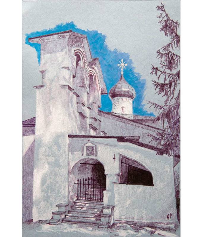 Храм. Бумага, цветной карандаш, пастель. 30х20 см.