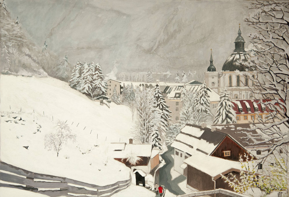 Баварские альпы. Картон, смешанная техника,30х40см