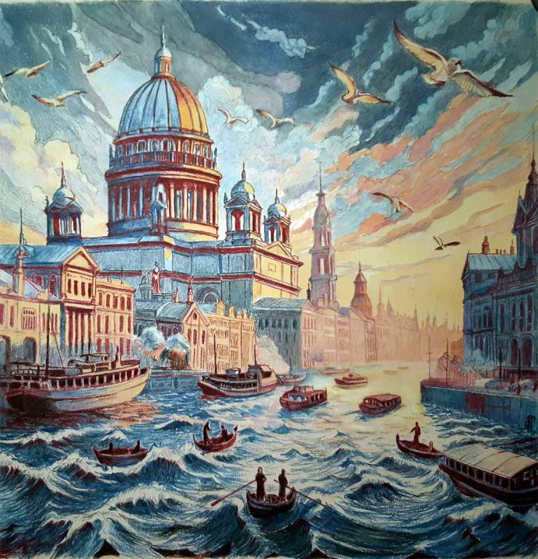 Воспоминания о Италии. Бумага, цветной карандаш, гуашь 30х30 см