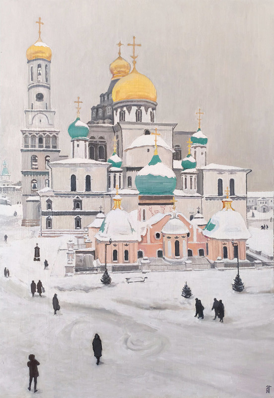 Зимний день в монастыре Новый Иерусалим. Оргалит, масло, 70х50 см