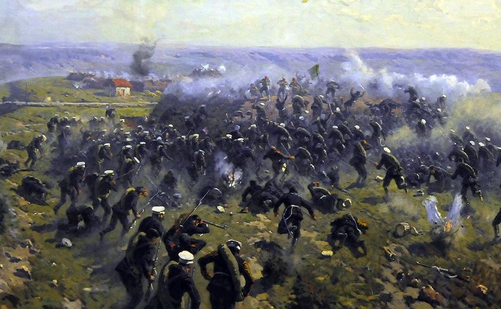Атака лейб-гвардии Гренадерского полка на турецкие позиции под Горным Дубняком.1877 г.
