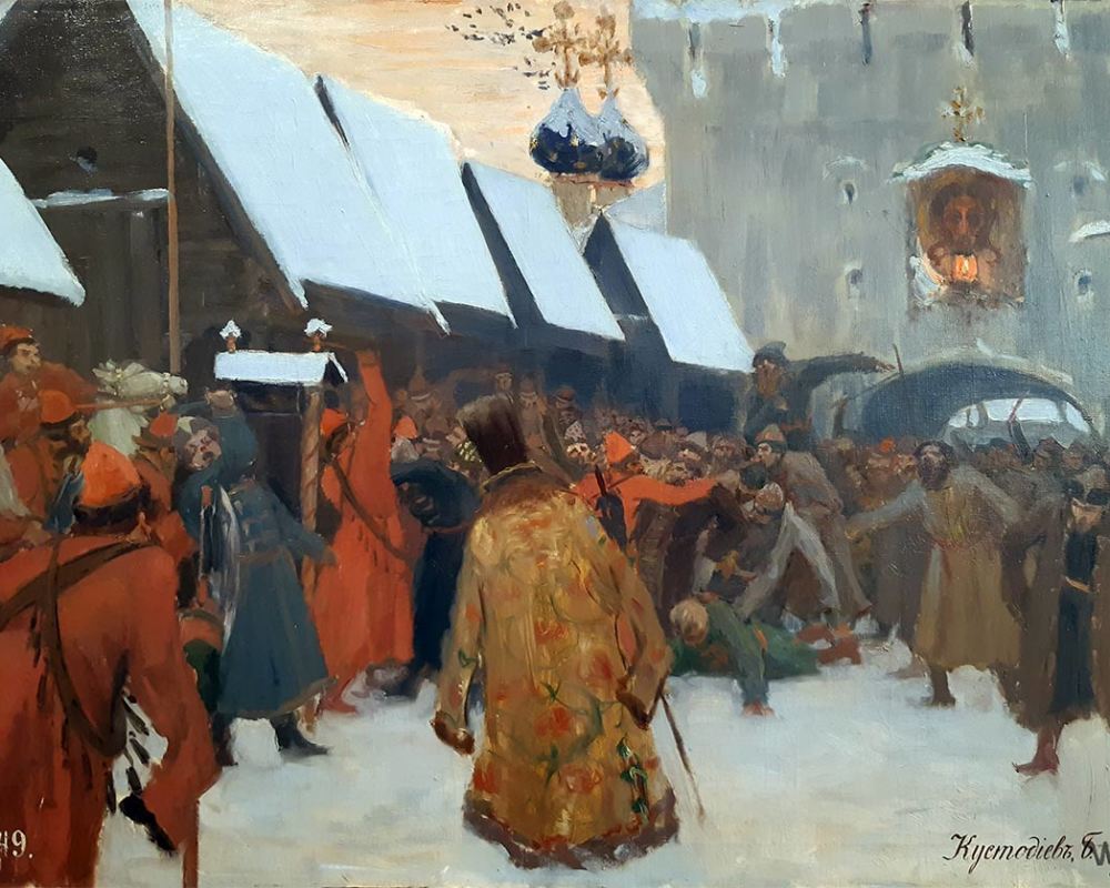 Кустодиев Б.М. (1878-1927) Возмущение слобод против бояр.Эскиз.