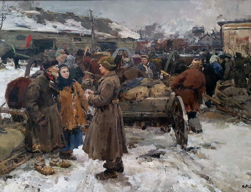 Ткачев М.Е. (1912-2008) Месяц Август. 1954 г. Картон, масло.
30. Рейхет В.И. (1922-2002) Хлеб Красному Петрограду.