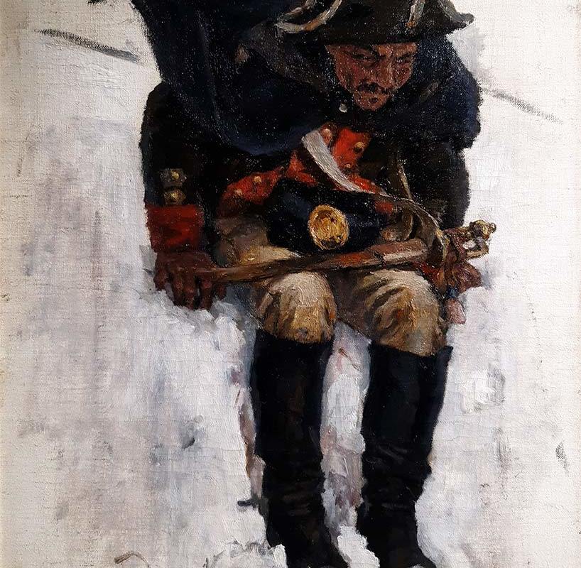 В.И.Суриков Солдат, спускающийся по склону снежной горы.