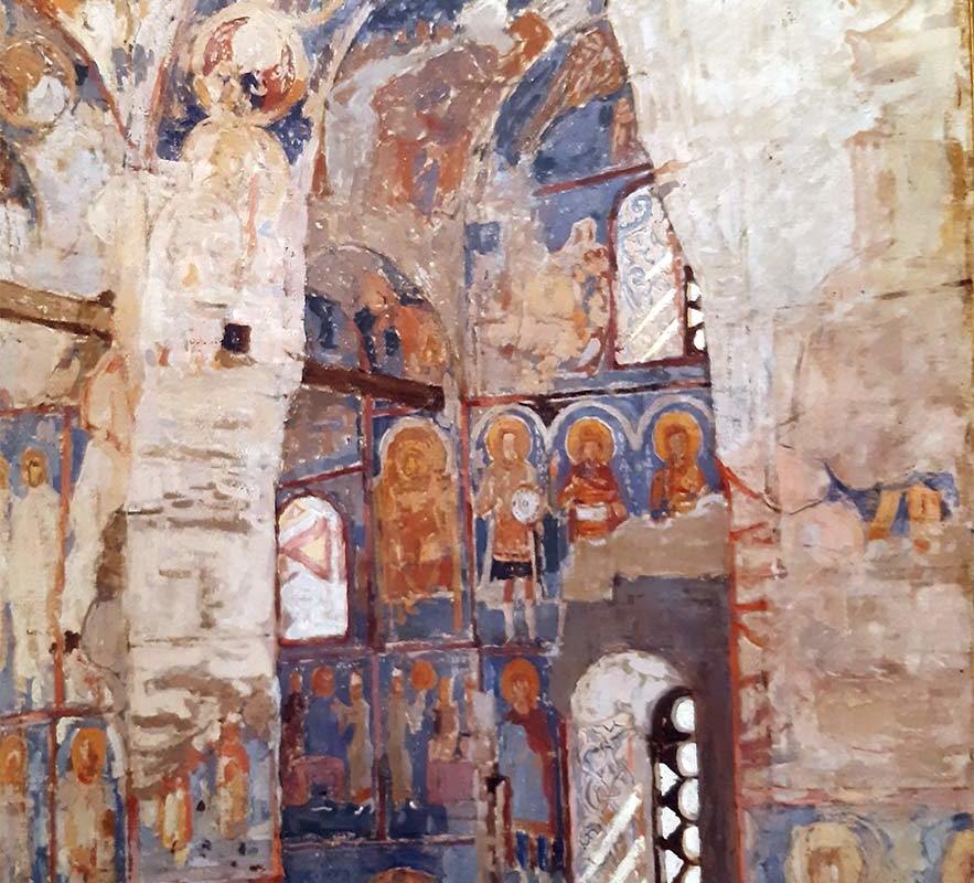 Петровичев П.И. 1874-1947 В церкви Спаса Нередицы под Новгородом. 1910. Холст, темпера;