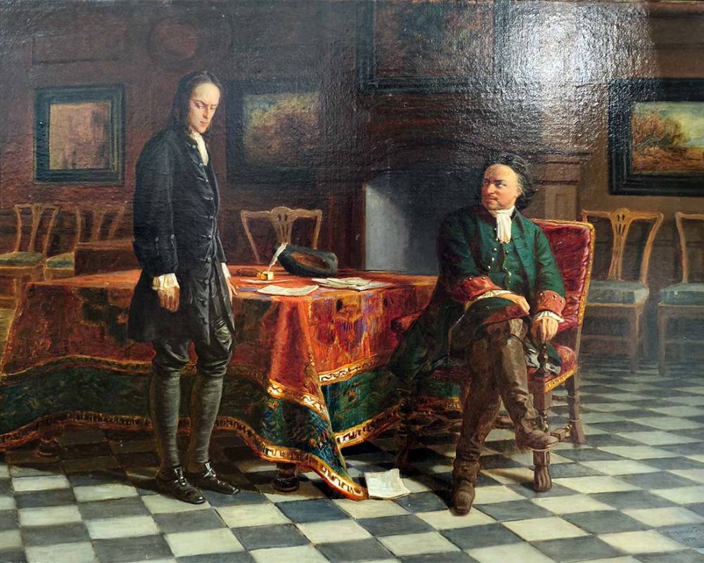 Н.Н.Ге (1831-1835) Петр 1 допрашивает царевича Алексея Петровича в Петергофе.