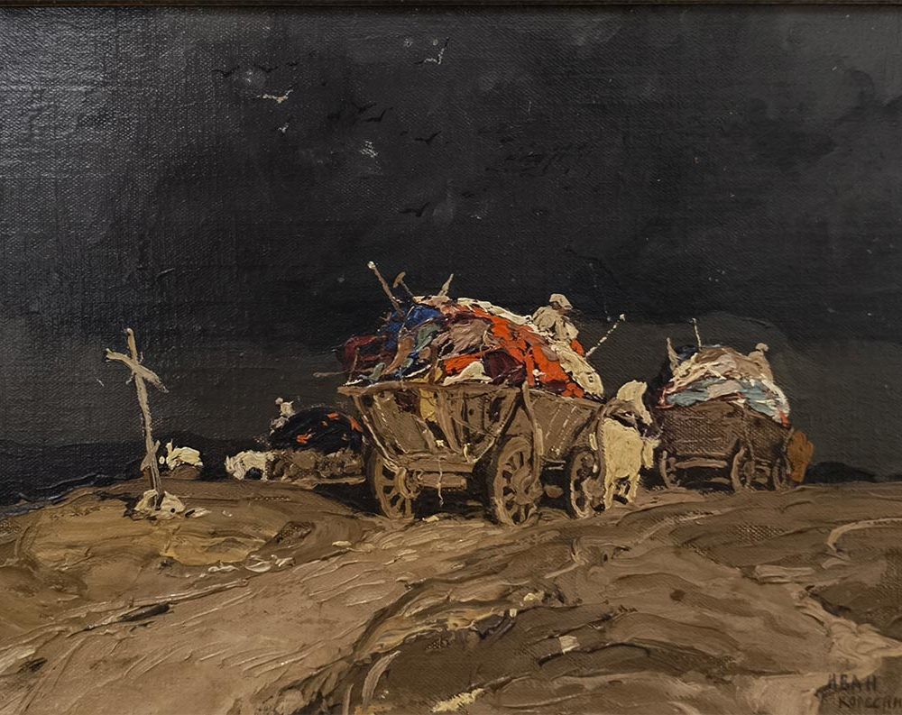 И.Ф. Колесников (1887-1929) Возы в степи. 1910 холст на картоне, масло.