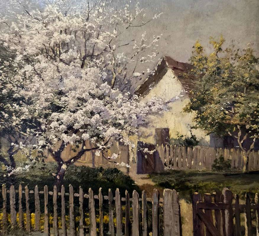 И.П. Похитонов (1850-1923) Цветущая яблоня. кнец 19, начало 20 в. Картон на дереве, масло.