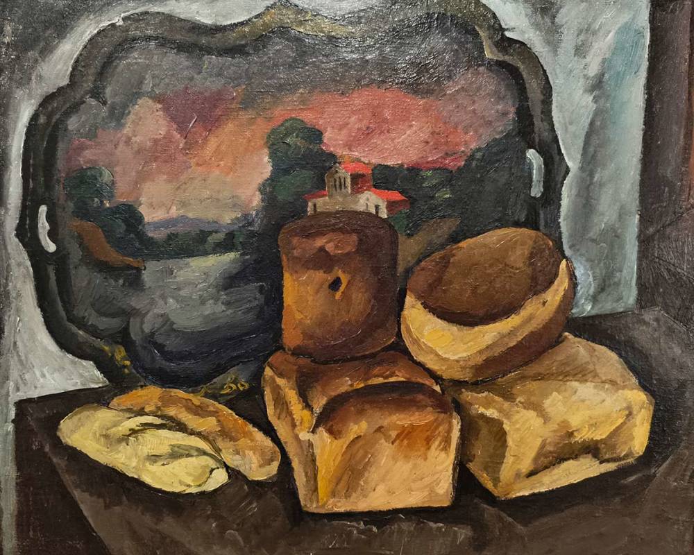 П.П. Кончаловский (1876-1936) Хлеб на фоне подноса. 1912 г. Х.М.